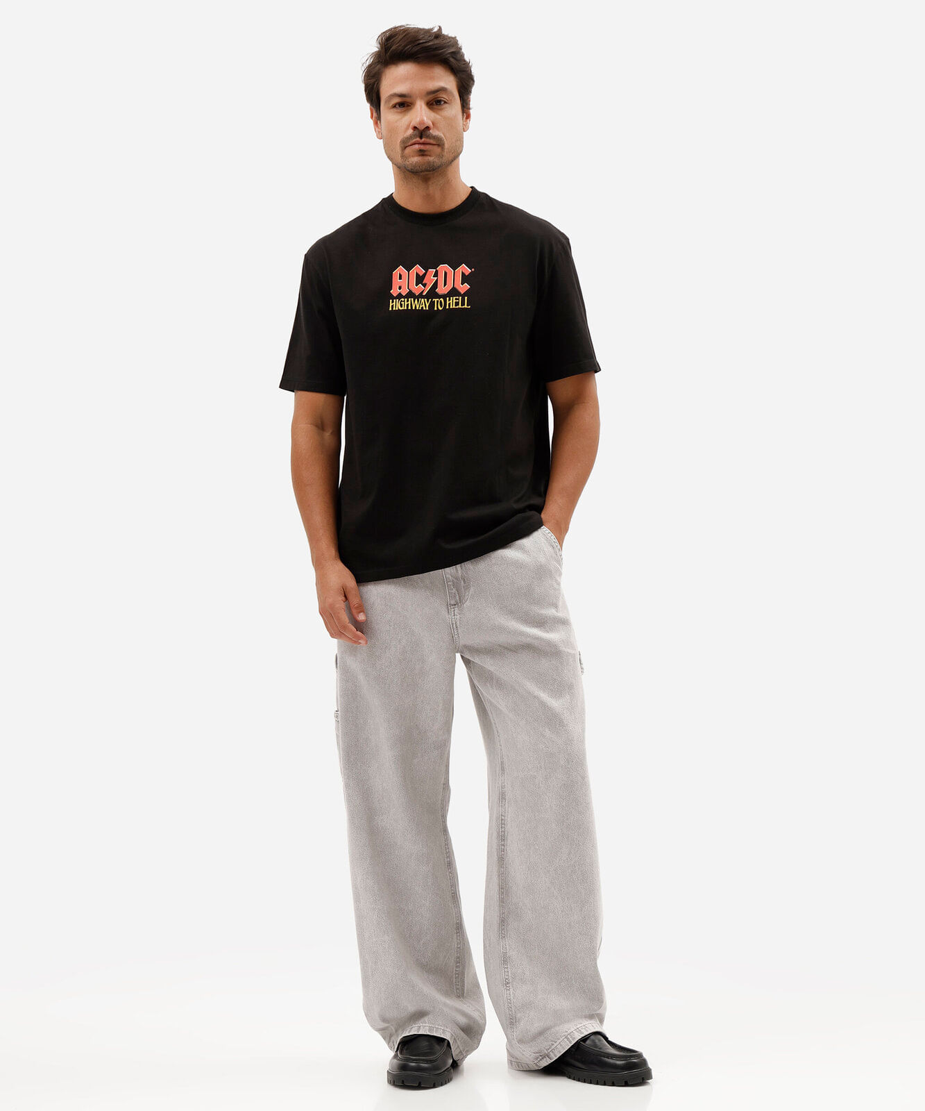 camiseta masculina de algodão manga curta acdc preta