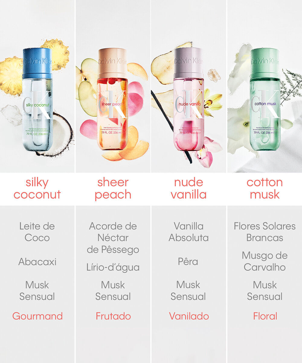 body splash unissex calvin klein silky coconut body e hair mist 236ml