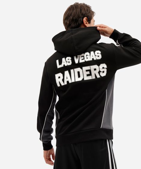 blusão masculino de moletom com recortes e capuz raiders nfl preto