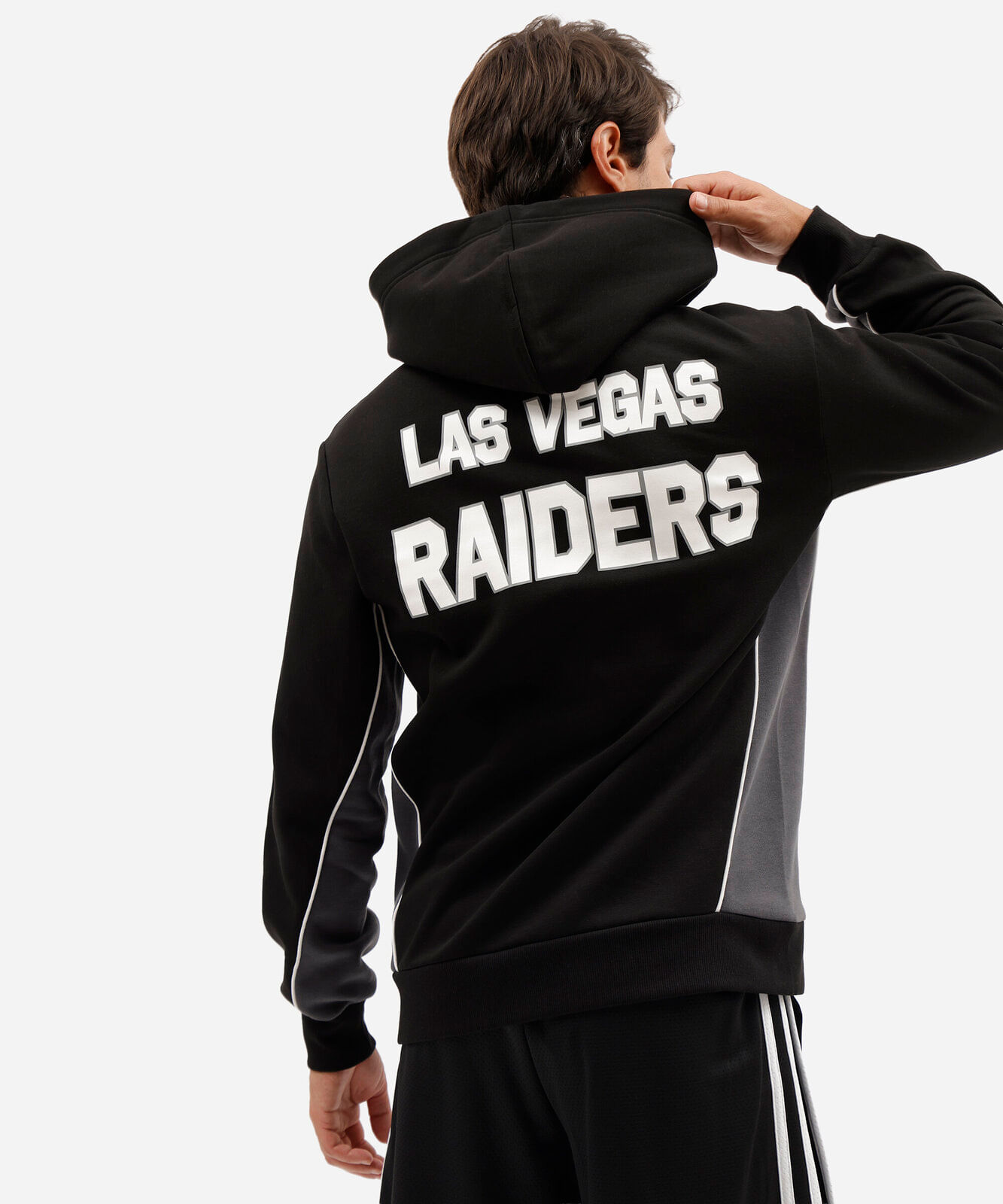 blusão masculino de moletom com recortes e capuz raiders nfl preto