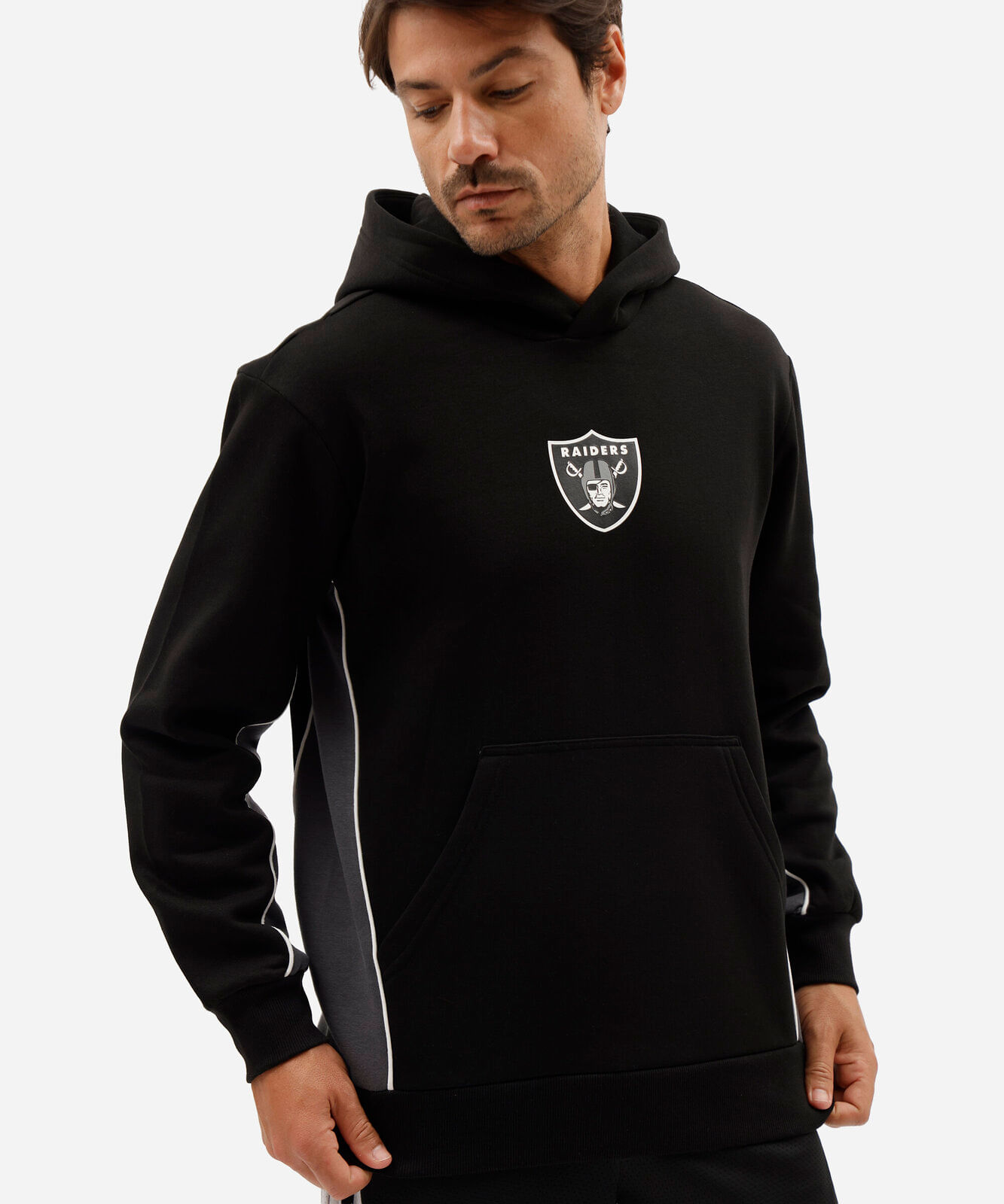 blusão masculino de moletom com recortes e capuz raiders nfl preto