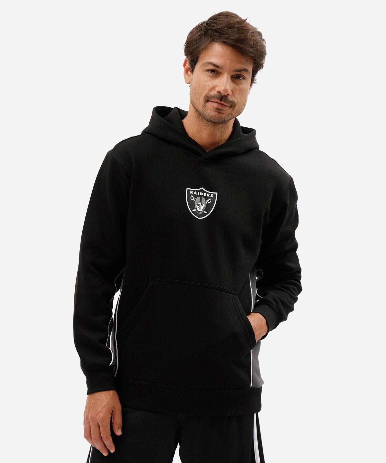 blusão masculino de moletom com recortes e capuz raiders nfl preto