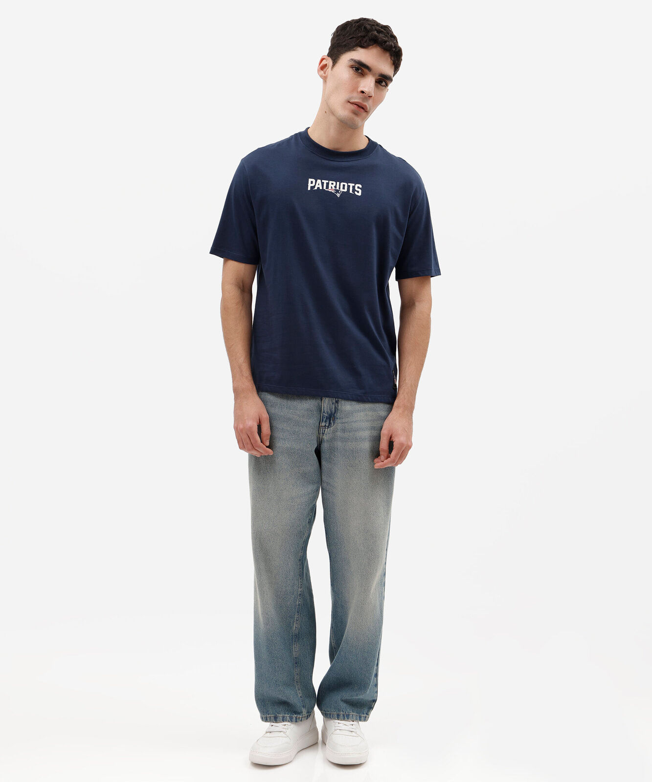 camiseta masculina com algodão manga curta patriots nfl azul