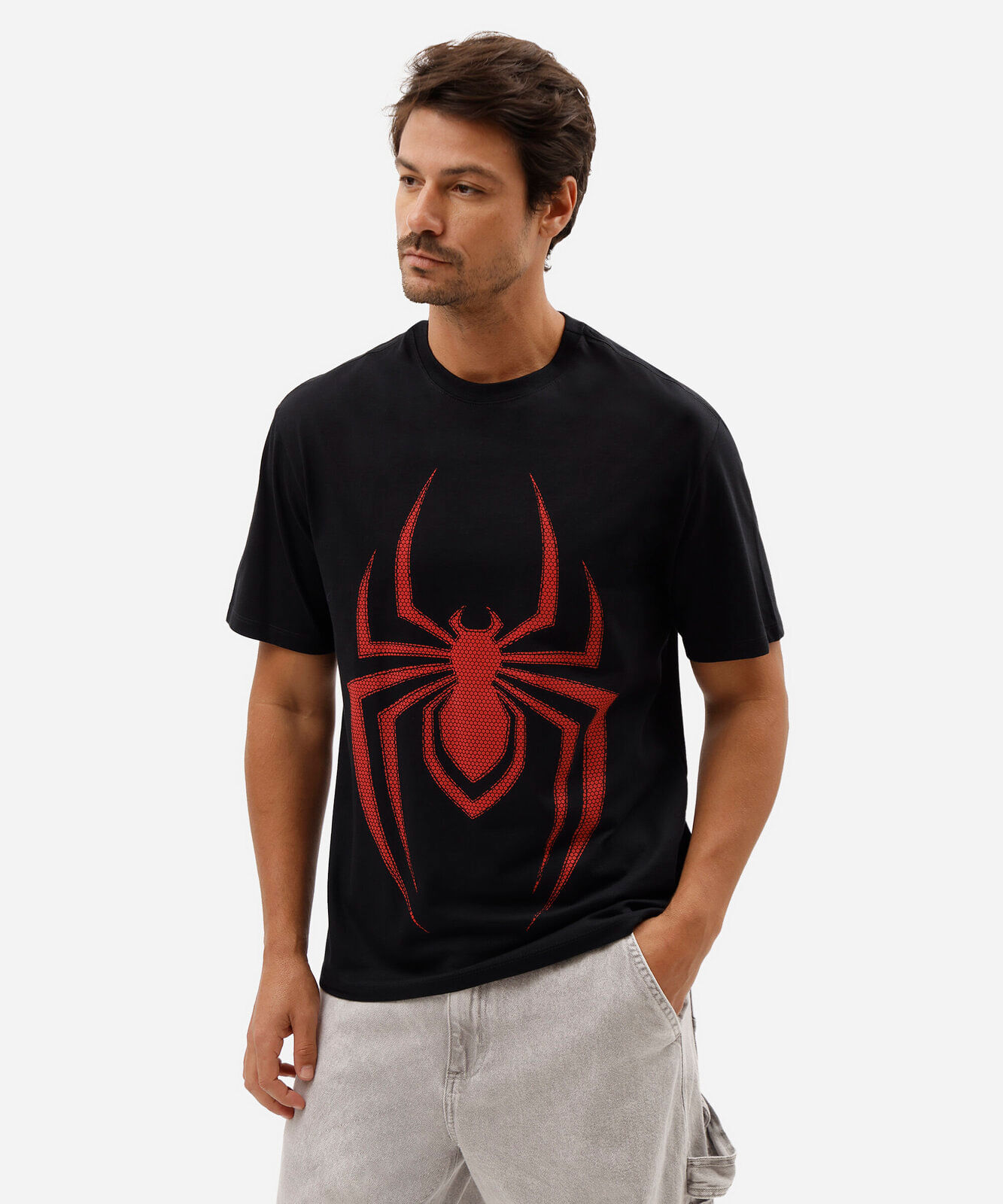 camiseta masculina de algodão manga curta homem aranha preta