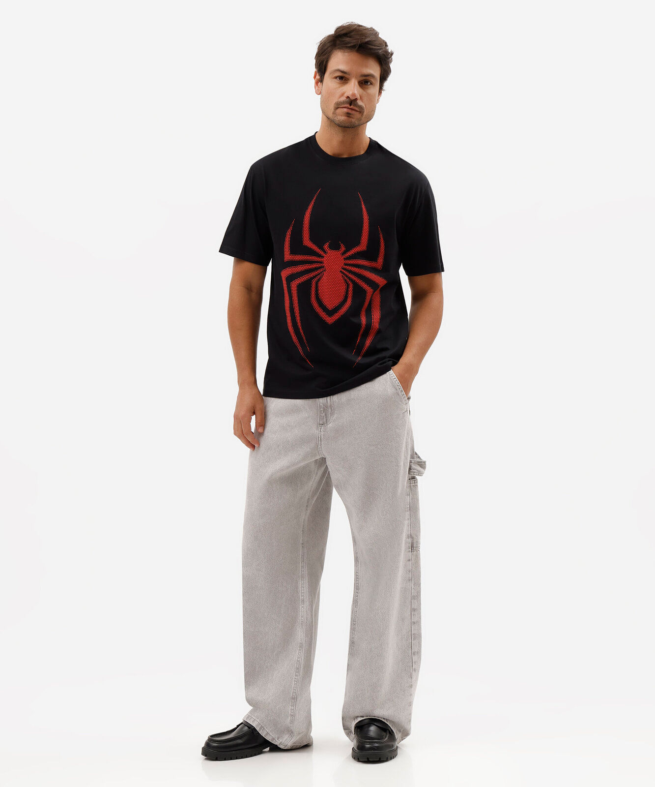camiseta masculina de algodão manga curta homem aranha preta