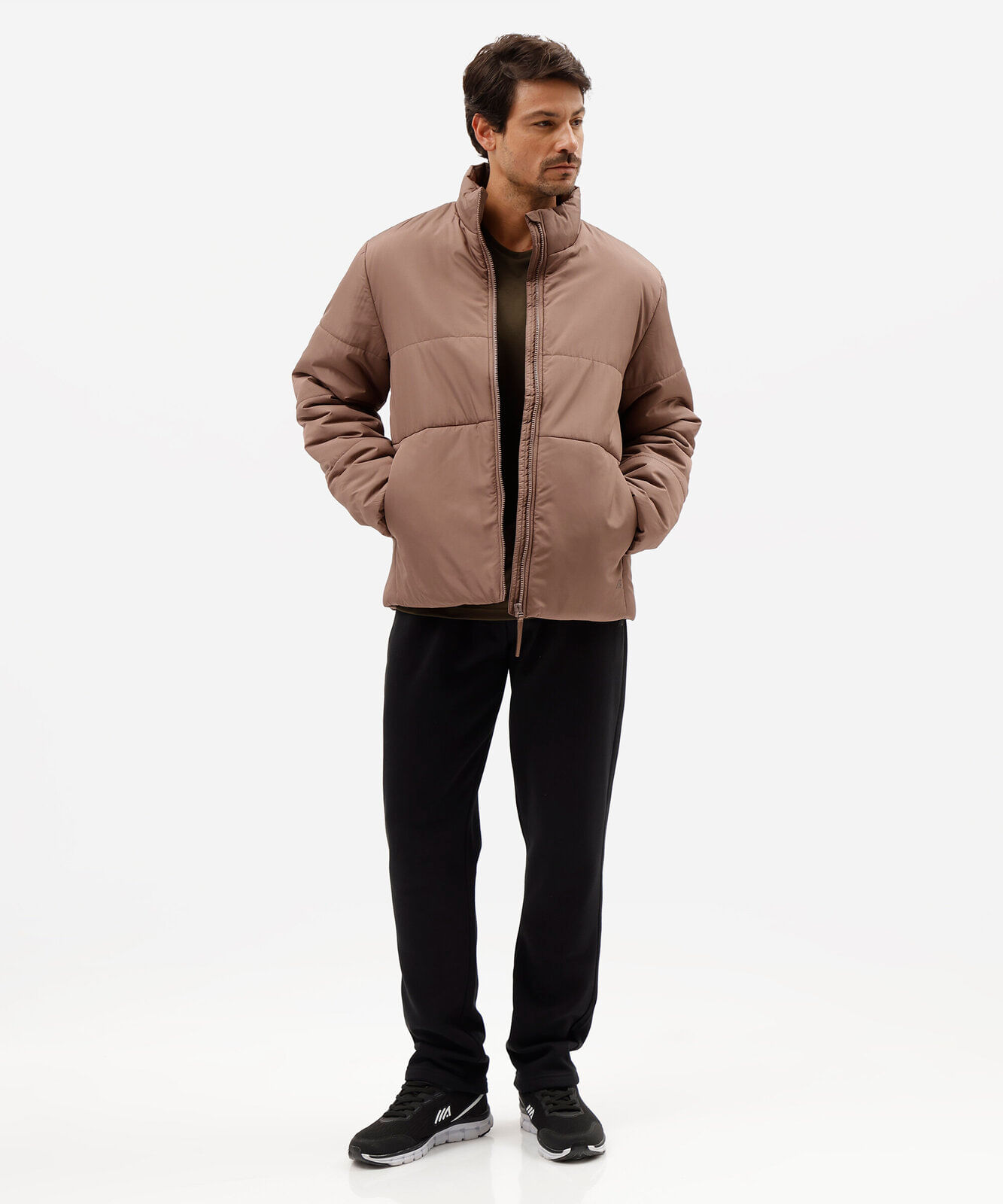 jaqueta masculina puffer esportiva marrom