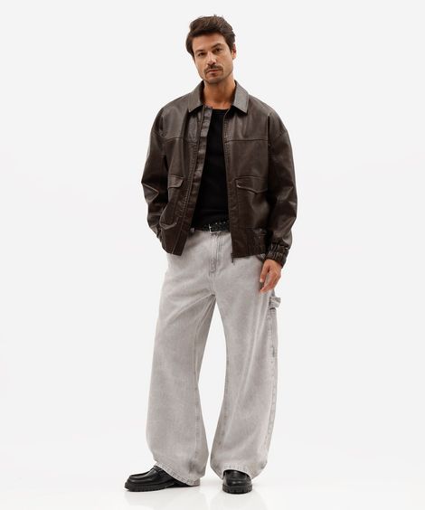 calça super baggy masculina jeans cinza