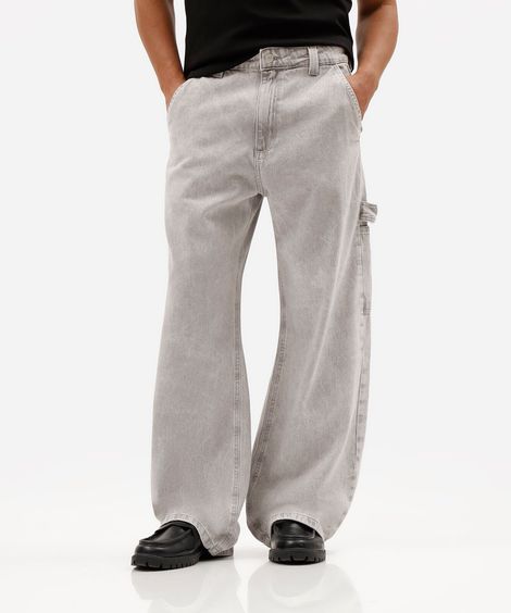 calça super baggy masculina jeans cinza