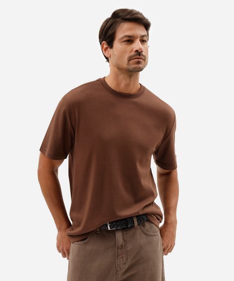 camiseta masculina de algodão peruano manga curta marrom