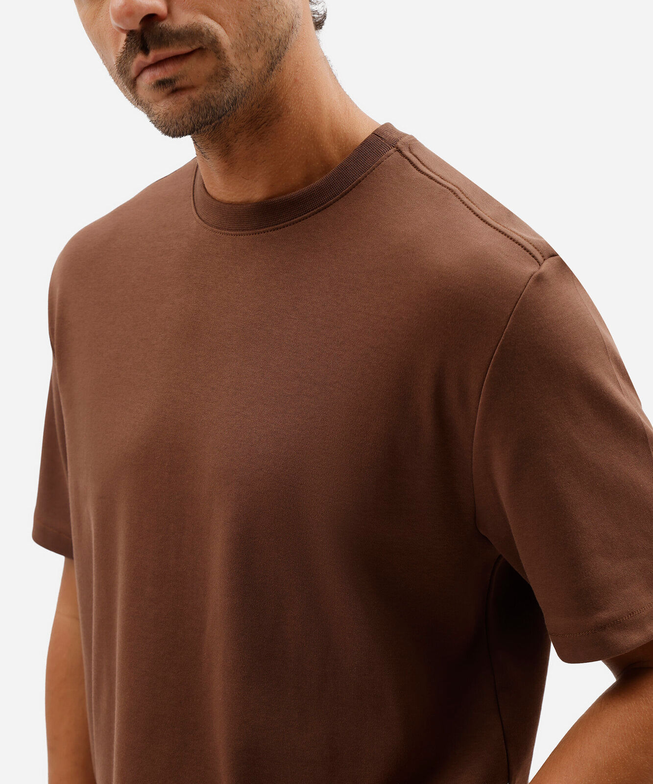 camiseta masculina de algodão peruano manga curta marrom