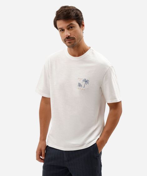 camiseta masculina de algodão manga curta estampada texturizada off white