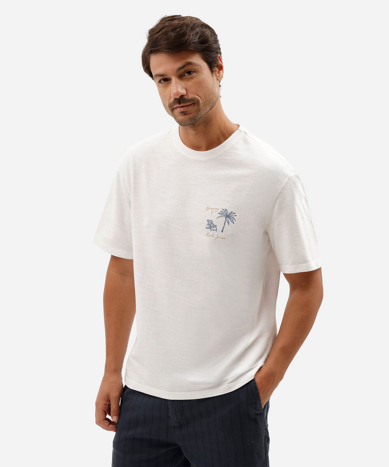 camiseta masculina de algodão manga curta estampada texturizada off white