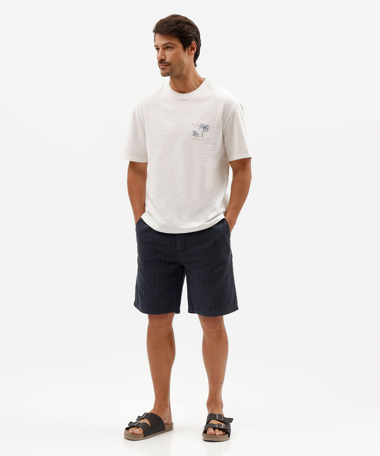 camiseta masculina de algodão manga curta estampada texturizada off white