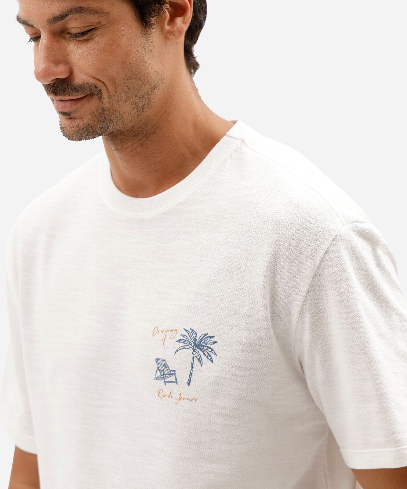 camiseta masculina de algodão manga curta estampada texturizada off white