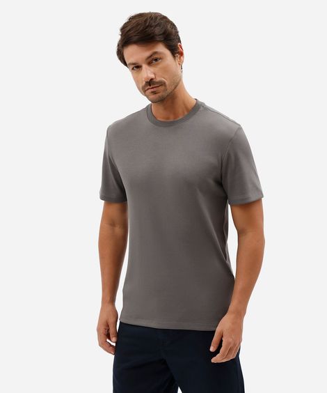 camiseta slim fit masculina de algodão peruano manga curta cinza