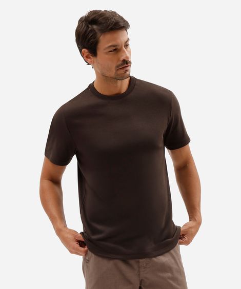 camiseta slim fit masculina de algodão peruano manga curta marrom