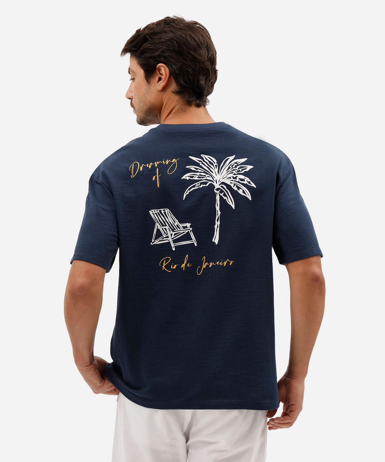 camiseta masculina de algodão manga curta estampada texturizada azul