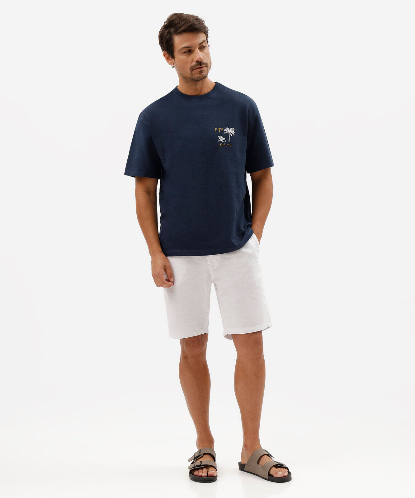 camiseta masculina de algodão manga curta estampada texturizada azul