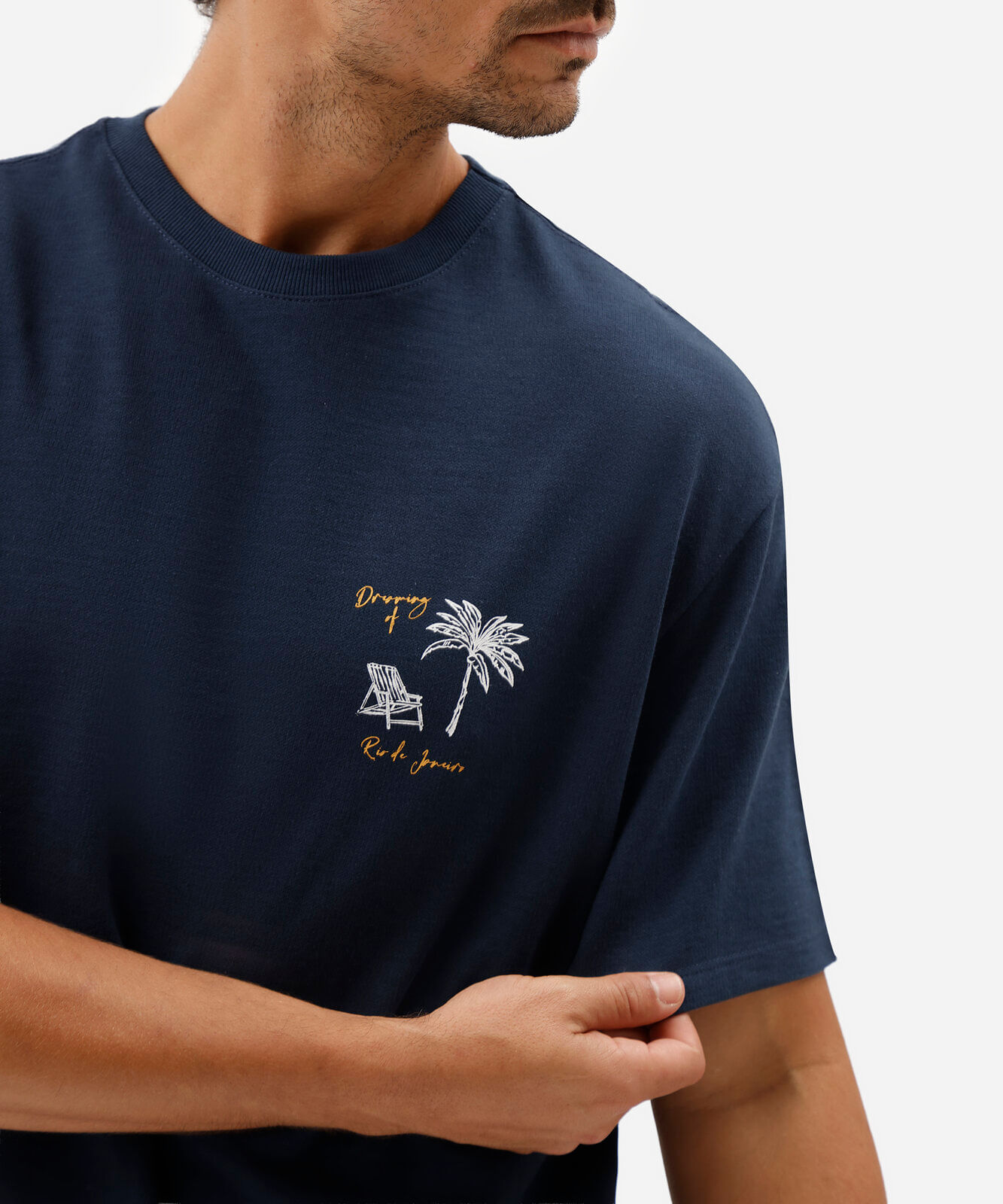 camiseta masculina de algodão manga curta estampada texturizada azul