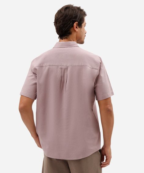 camisa comfort masculina com linho manga curta lilás