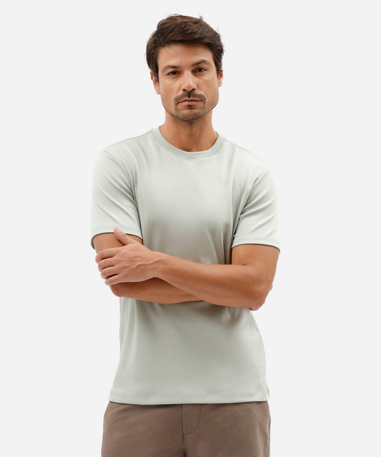 camiseta slim fit masculina de algodão peruano manga curta verde