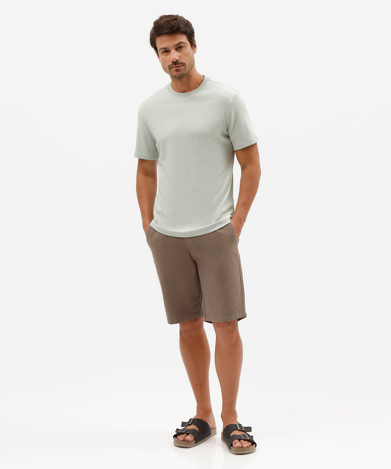 camiseta slim fit masculina de algodão peruano manga curta verde