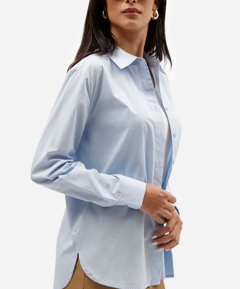 camisa boxer feminina de algodão manga longa azul