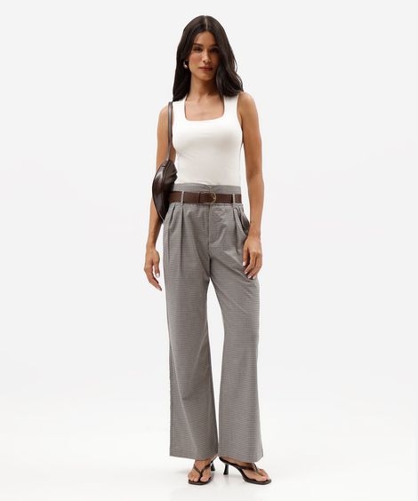 calça de alfaiataria feminina com cinto xadrez colorida