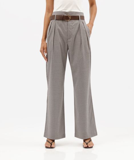 calça de alfaiataria feminina com cinto xadrez colorida