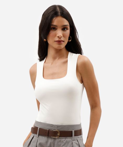 regata feminina de poliamida decote quadrado off white