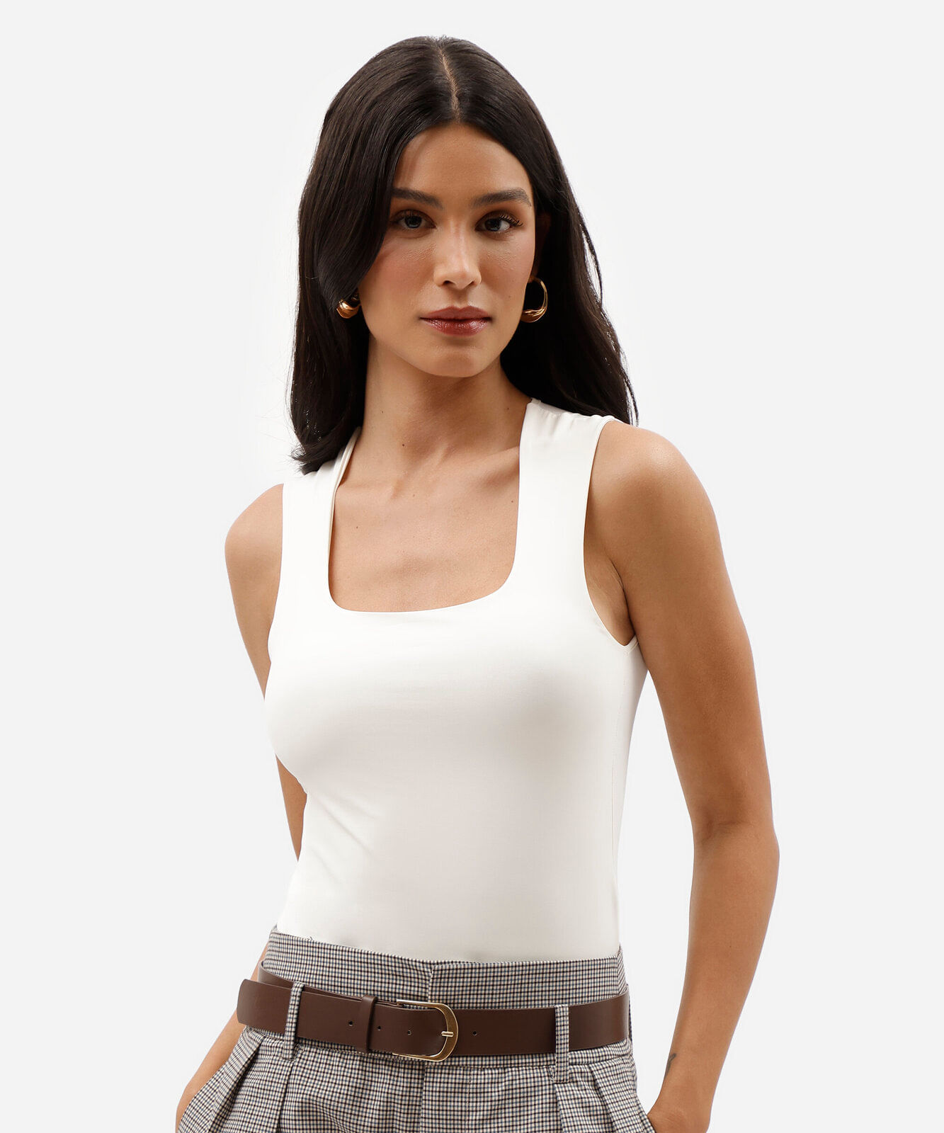 regata feminina de poliamida decote quadrado off white