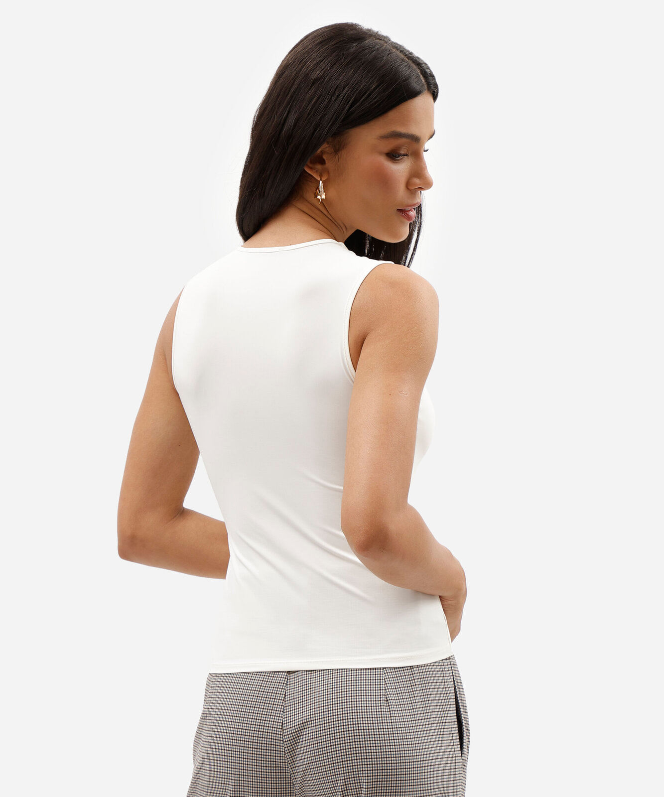 regata feminina de poliamida decote quadrado off white
