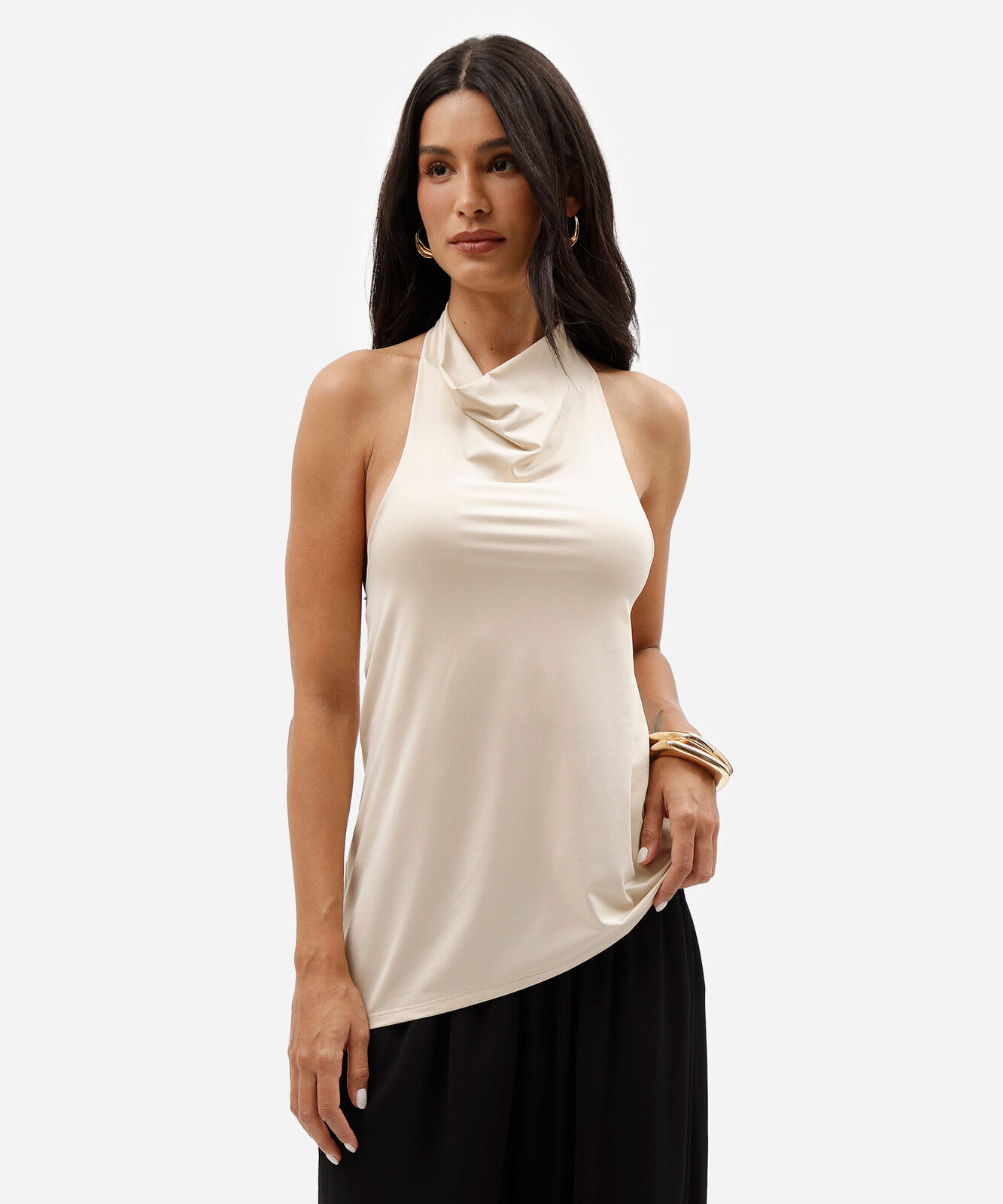 blusa frente única feminina decote degagê assimétrica off white