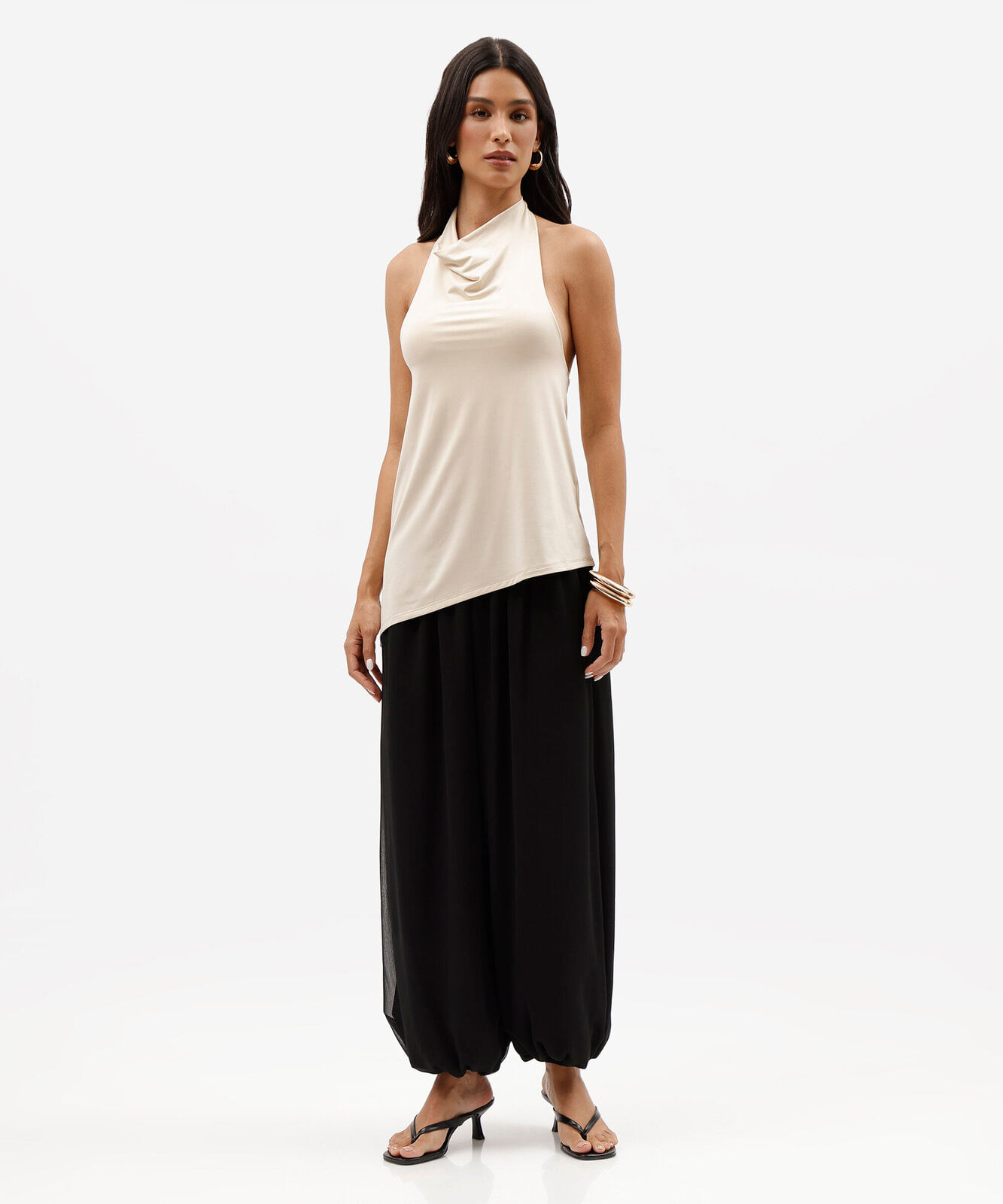 blusa frente única feminina decote degagê assimétrica off white