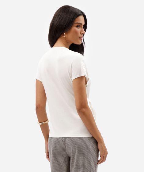 blusa feminina de viscose decote v com transpasse manga curta off white