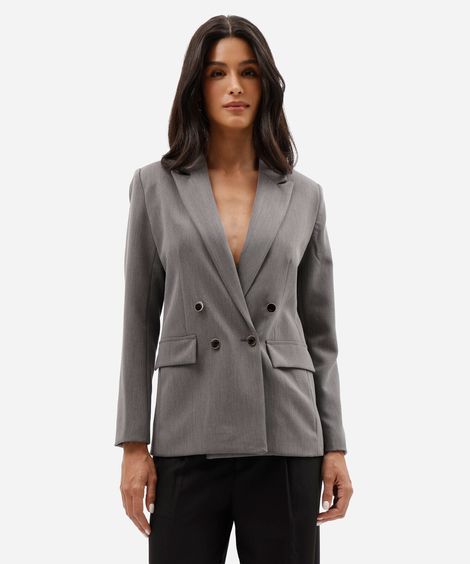 blazer de alfaiataria feminino botões dourados cinza