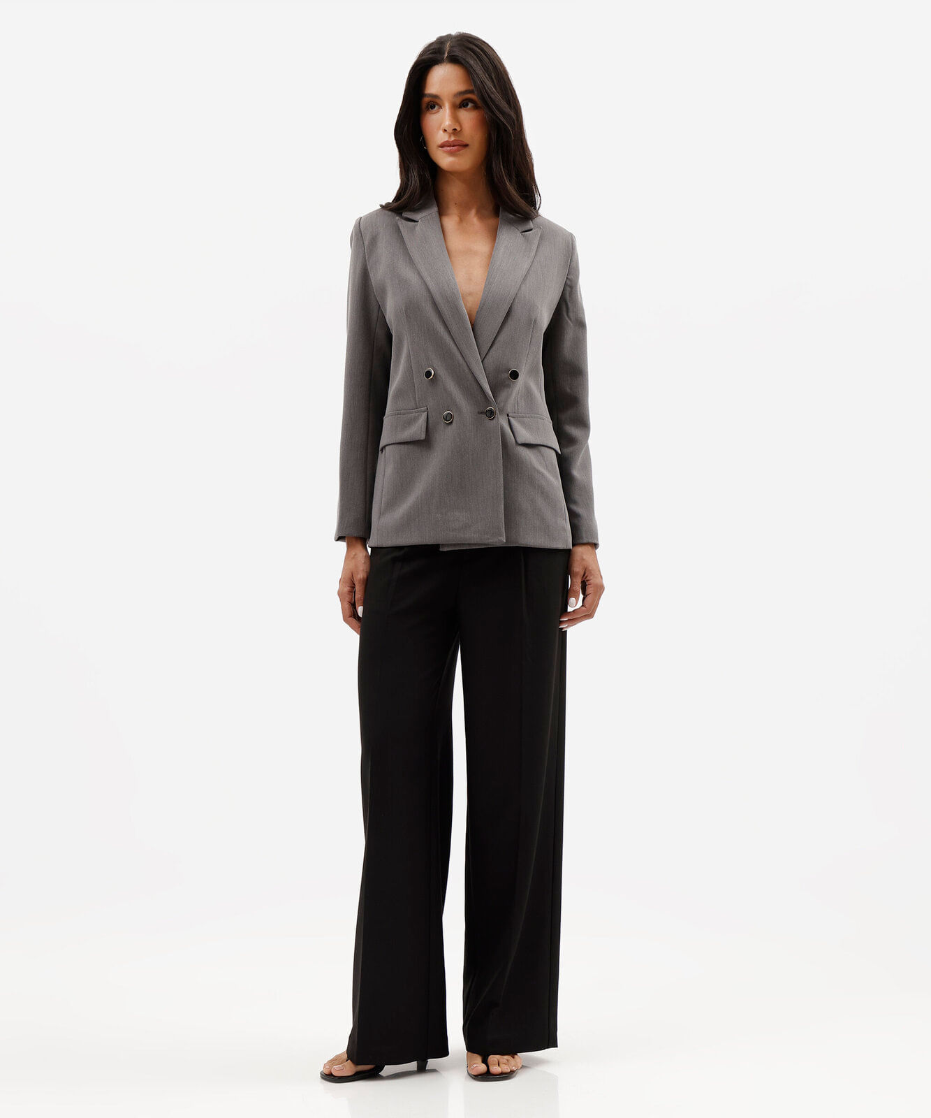 blazer de alfaiataria feminino botões dourados cinza