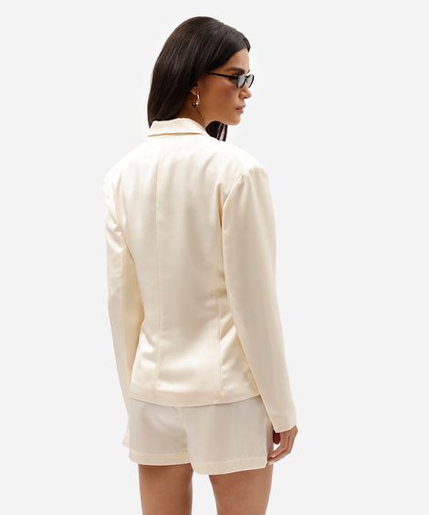 blazer de alfaiataria feminino com ombreiras acetinado amarelo