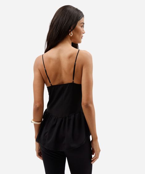 blusa peplum alça fina feminina com renda preta