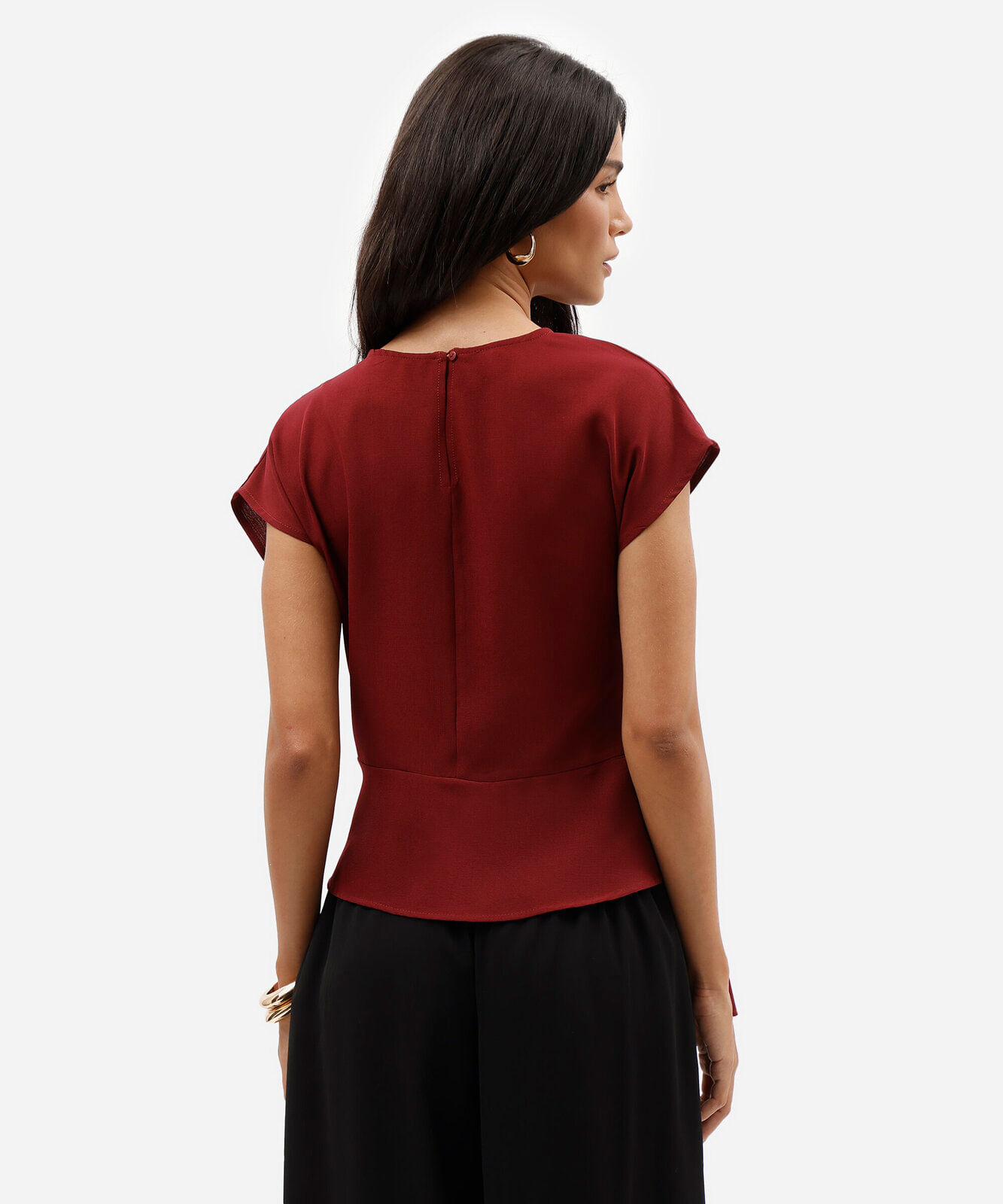 blusa feminina com amarração manga curta vinho