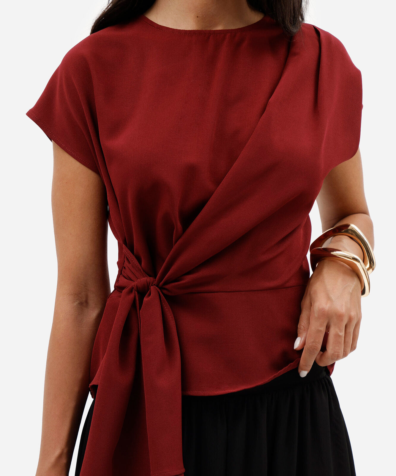 blusa feminina com amarração manga curta vinho