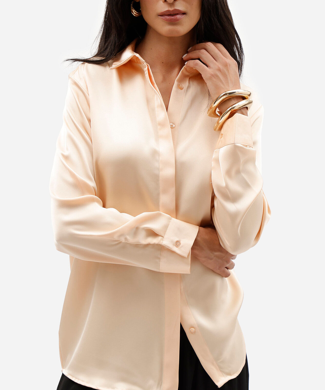 camisa feminina acetinada oversized laranja