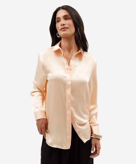 camisa feminina acetinada oversized laranja