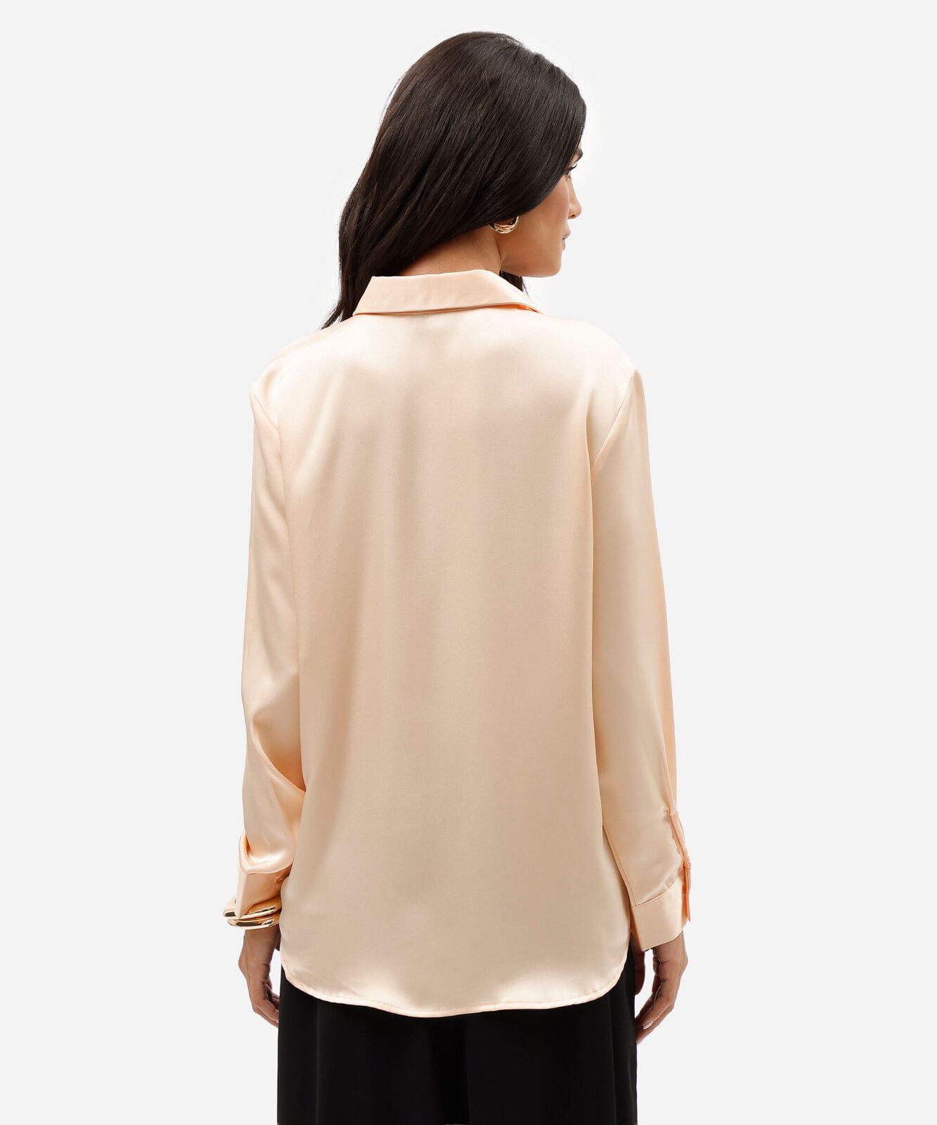 camisa feminina acetinada oversized laranja
