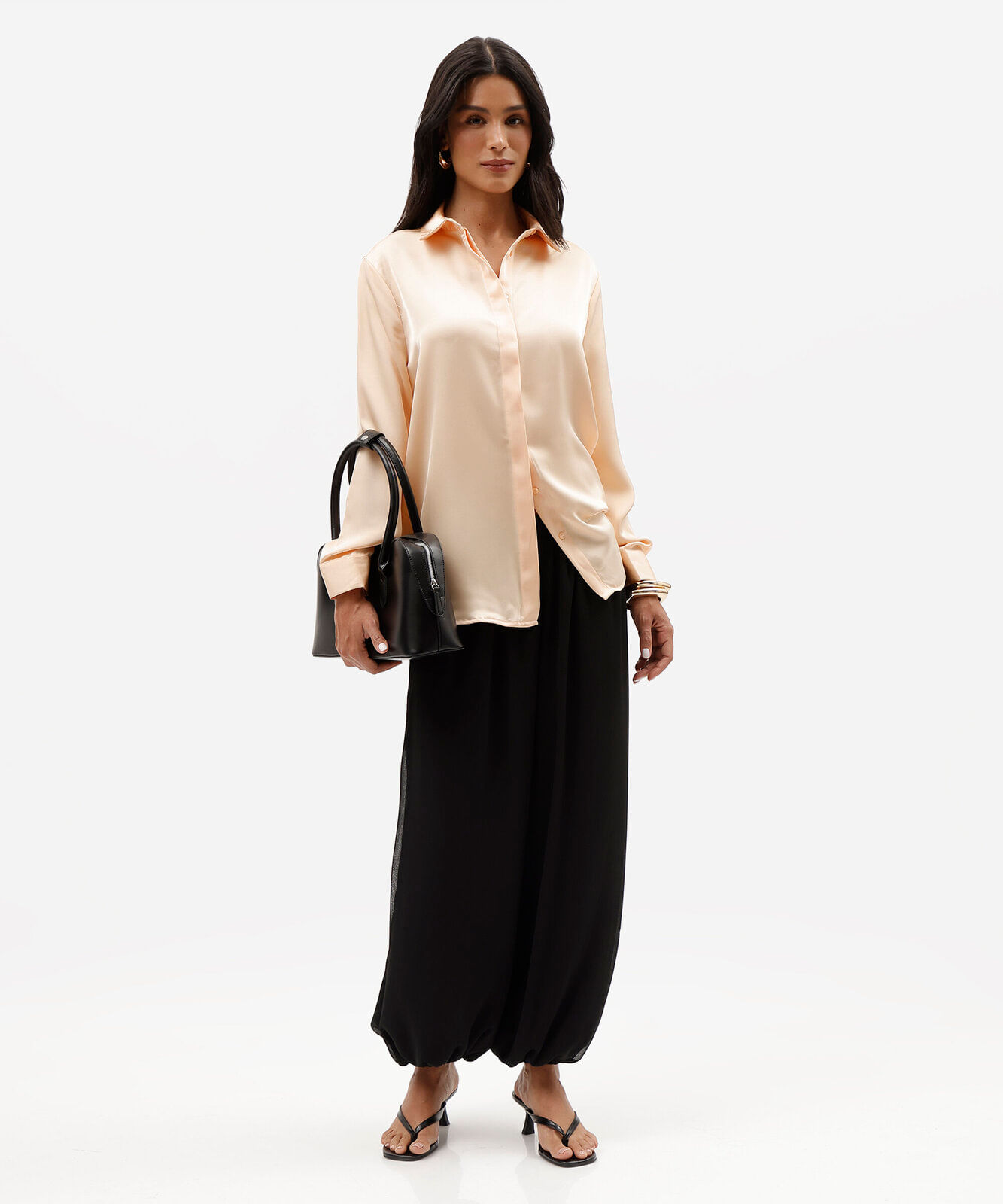 camisa feminina acetinada oversized laranja