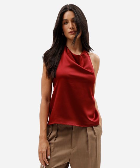 blusa frente única feminina decote degagê acetinada vinho