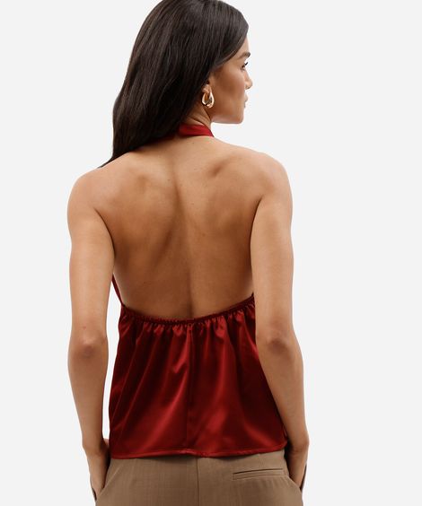 blusa frente única feminina decote degagê acetinada vinho