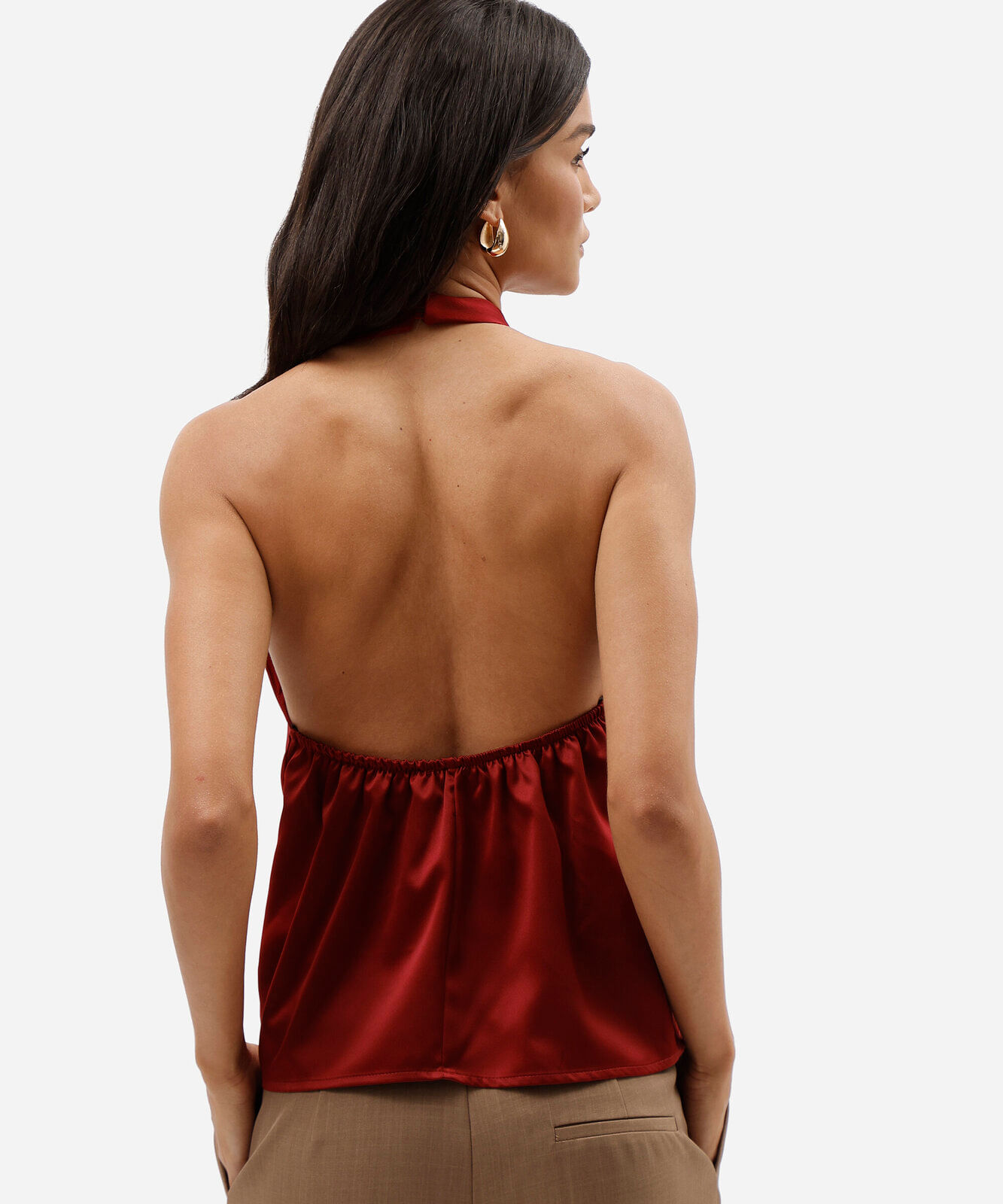 blusa frente única feminina decote degagê acetinada vinho