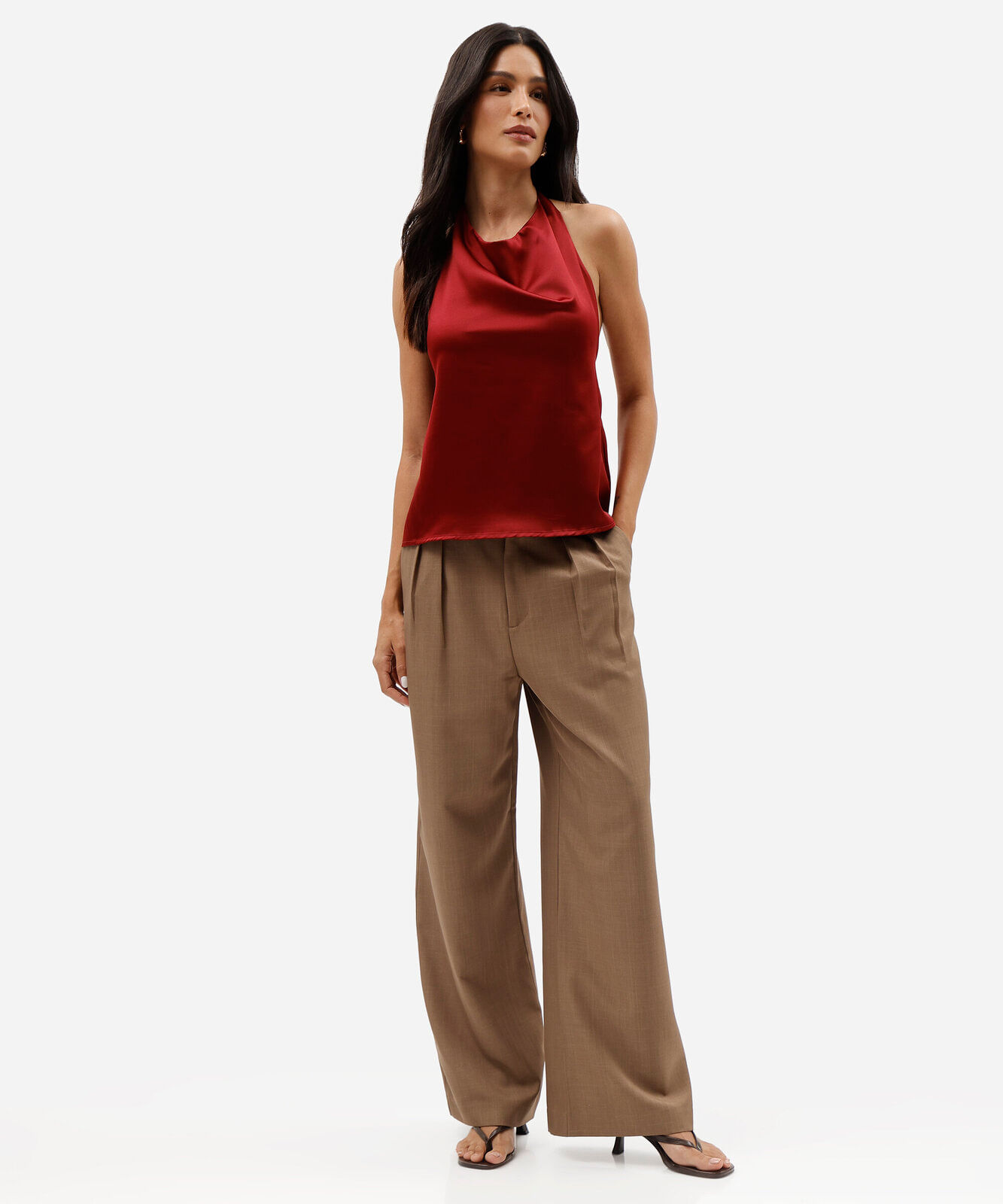 blusa frente única feminina decote degagê acetinada vinho