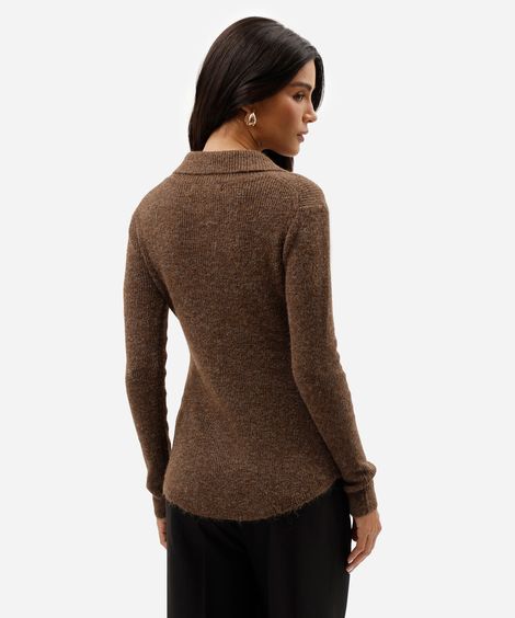 cardigan feminino de tricot com lã marrom